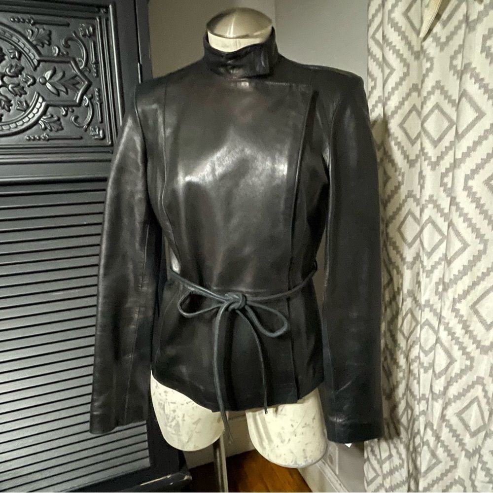 Pellessimo Belted Moto Motorcycle Leather Jacket Coat Women’s Size 2